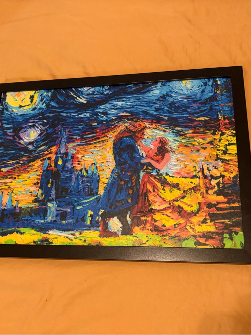 Framed Abstract Starry Night-Inspired Canvas Print beauty and the beast